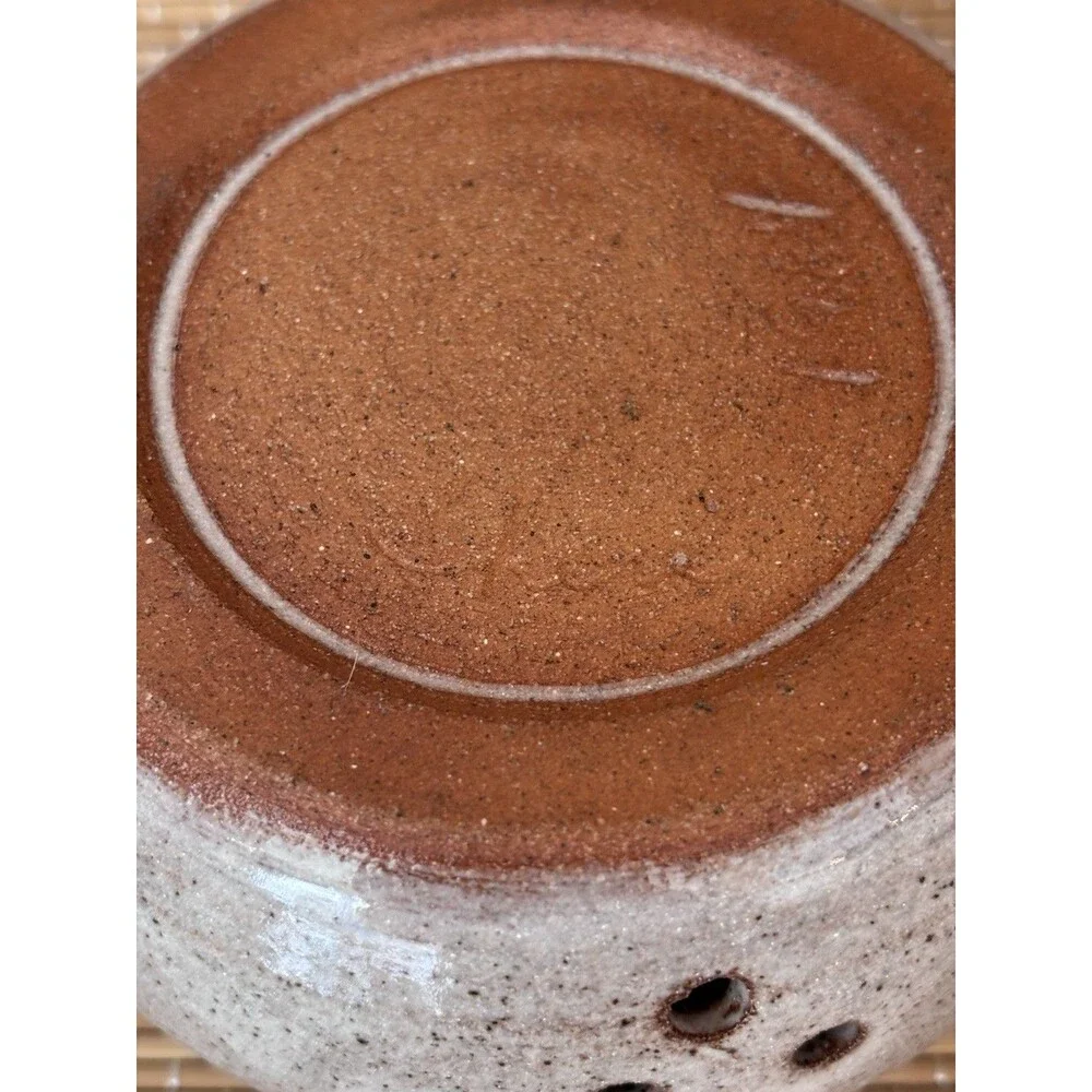 Vintage 1984 Stoneware Garlic Jar Blue Beige Handmade Cottagecore Grandmacore